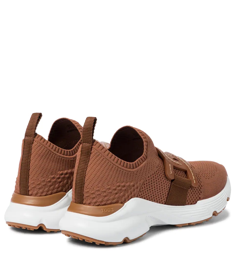 Leather-trimmed knit sneakers - 3