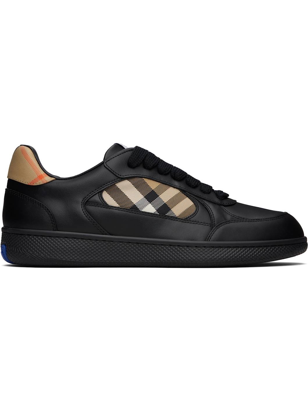 Black Leather & Check Terrace Sneakers​ - 1