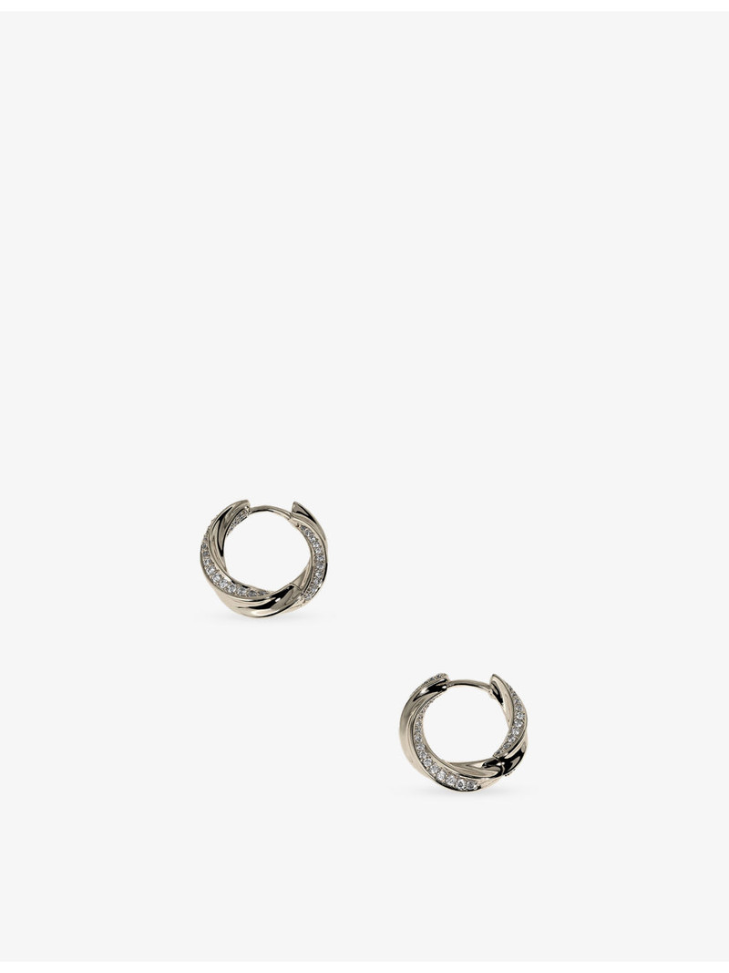 Cosmic Twist Medium Rhodium Plated Brass And Cubic Zirconia Hoops 3