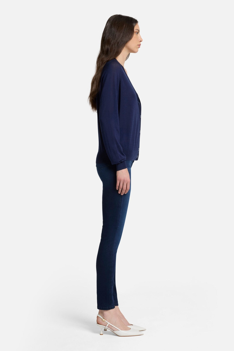 Silk Blend V-Neck Cardigan in Navy 6
