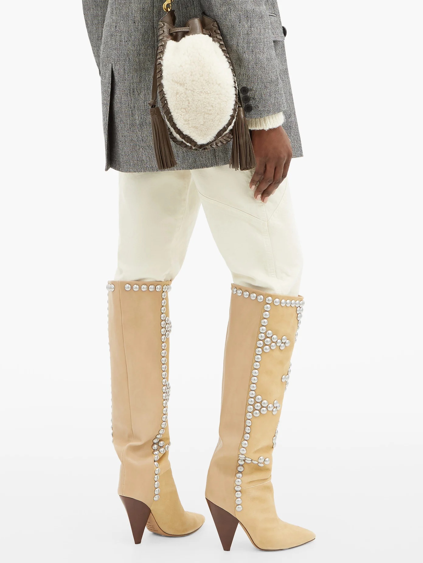 Lyork studded suede and leather knee-high boots - 3