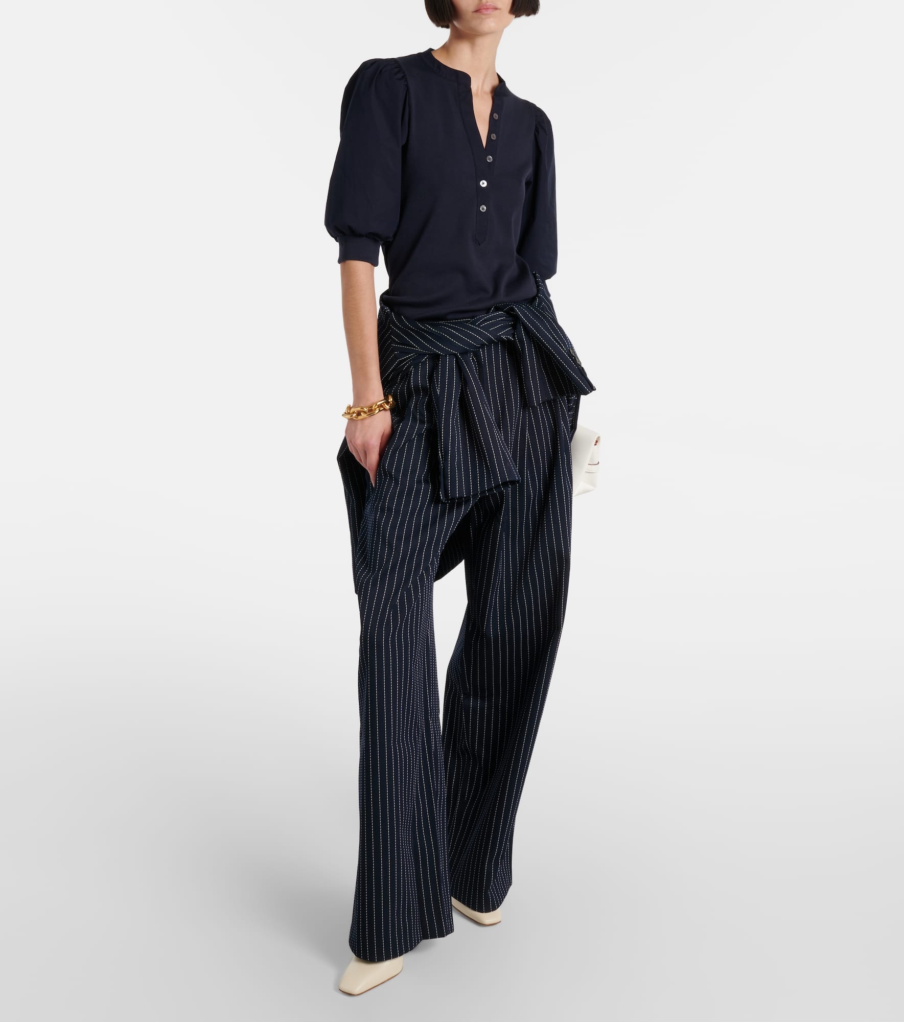 Coralee puff-sleeve cotton-blend top - 2