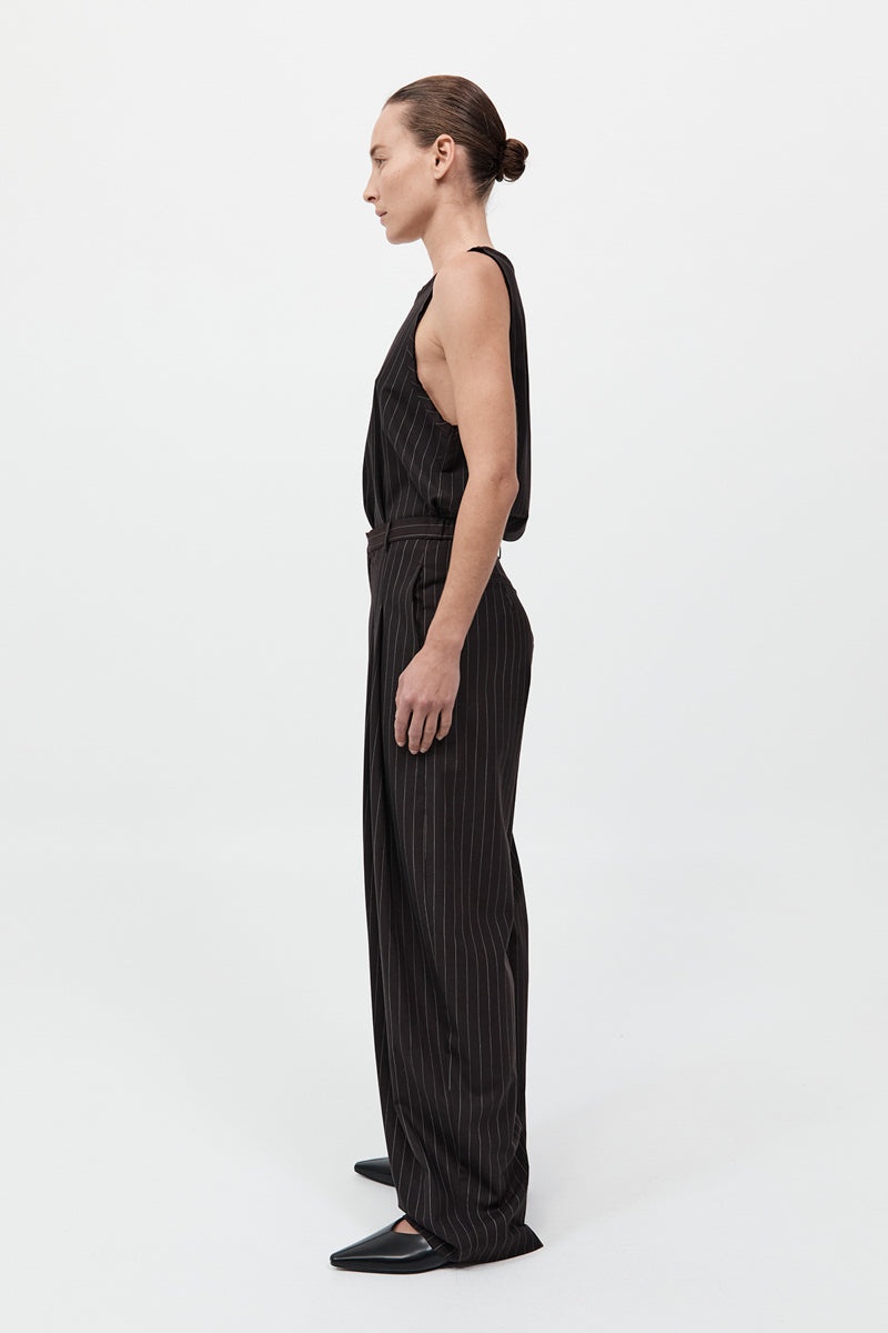 Wool Pinstripe Tapered Pants - Mahogany Stripe - 5