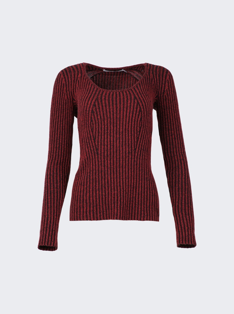 Plaited Rib Scoop Neck Sweater Wine And Black 1