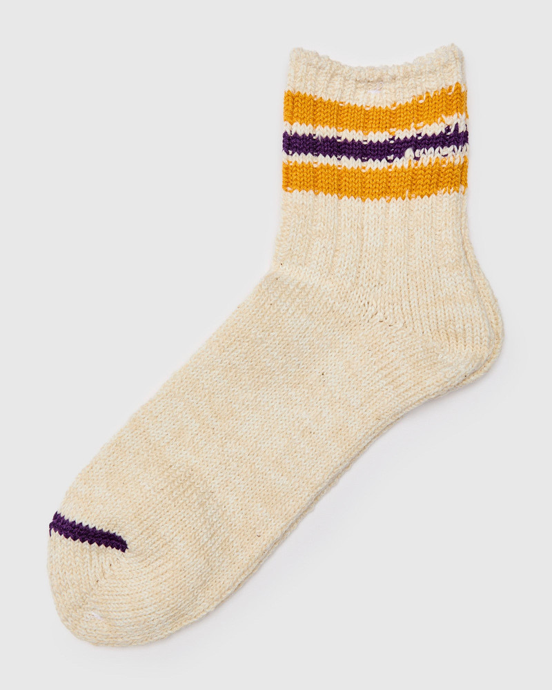 ANONYMOUSISM 3 Line Quarter Length Sock in Yellow/Purple outlook