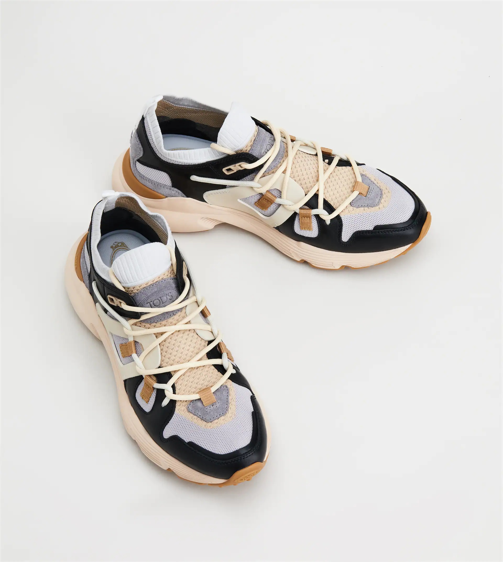SNEAKERS IN LEATHER AND TECHNICAL FABRIC - BEIGE, BLACK, GREY - 3