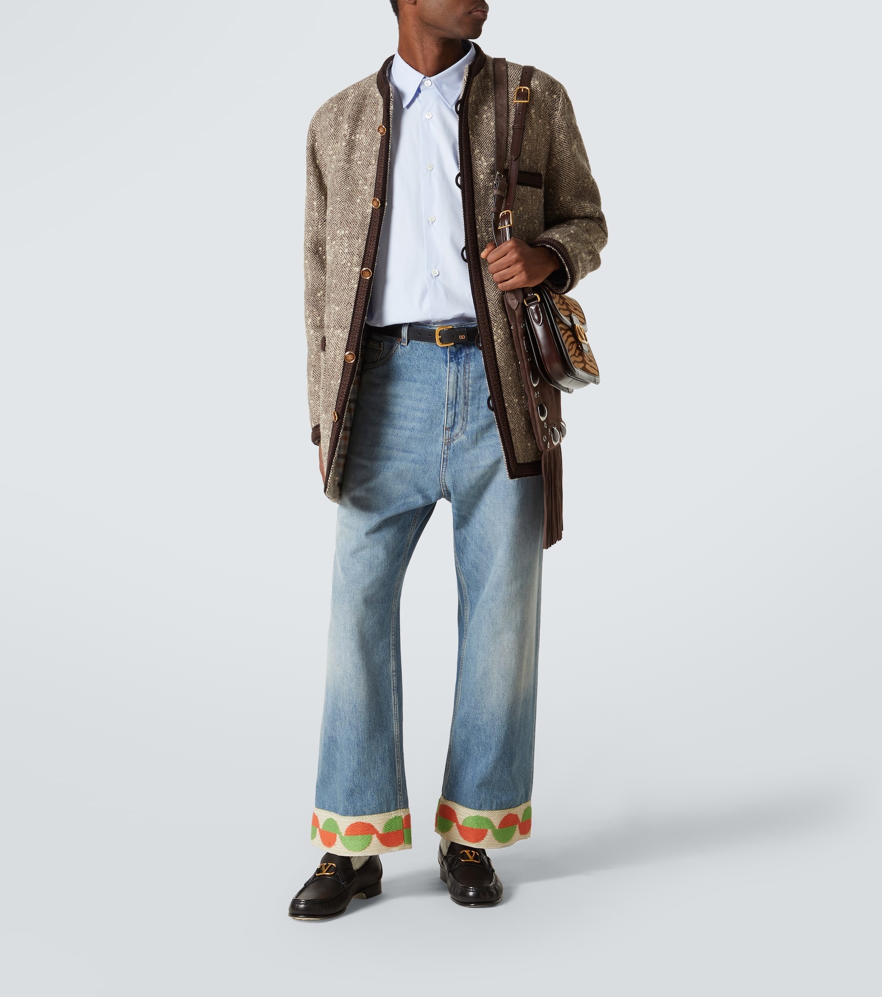 Jacquard-trimmed wide-leg jeans - 2