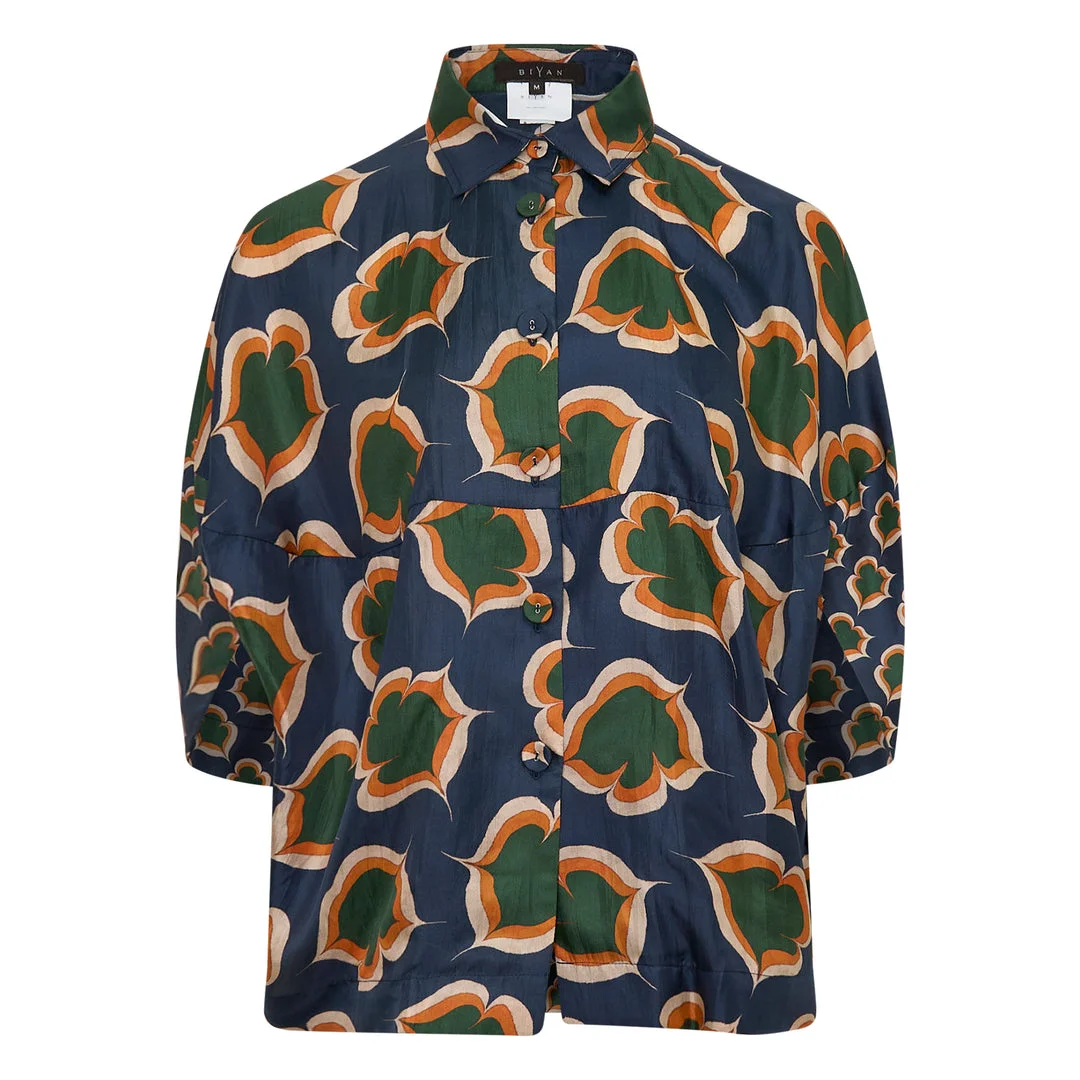 Silk Print Cape Blouse - 1
