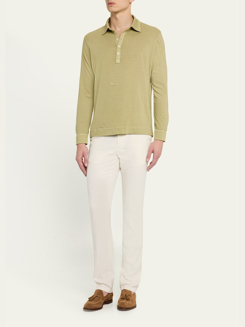 massimo alba Men's Raya Linen and Cotton Long-Sleeve Polo Shirt outlook