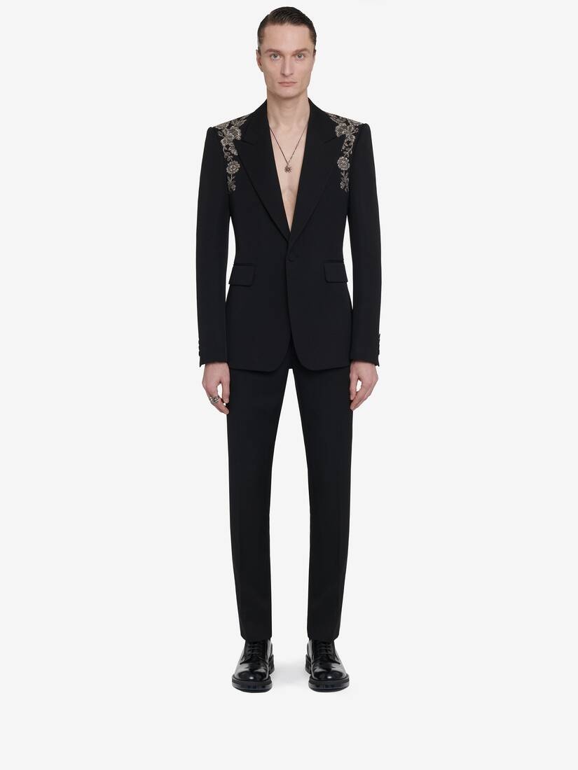 Men's Embroidered Harness Single-breasted Jacket in Black - 3