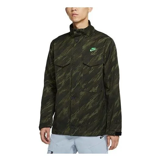 Nike Sportswear Essentials+ M65 대 고리 긴 소매 일렬로 세워진 위장 재킷 녹색 DD4663-355 - 1