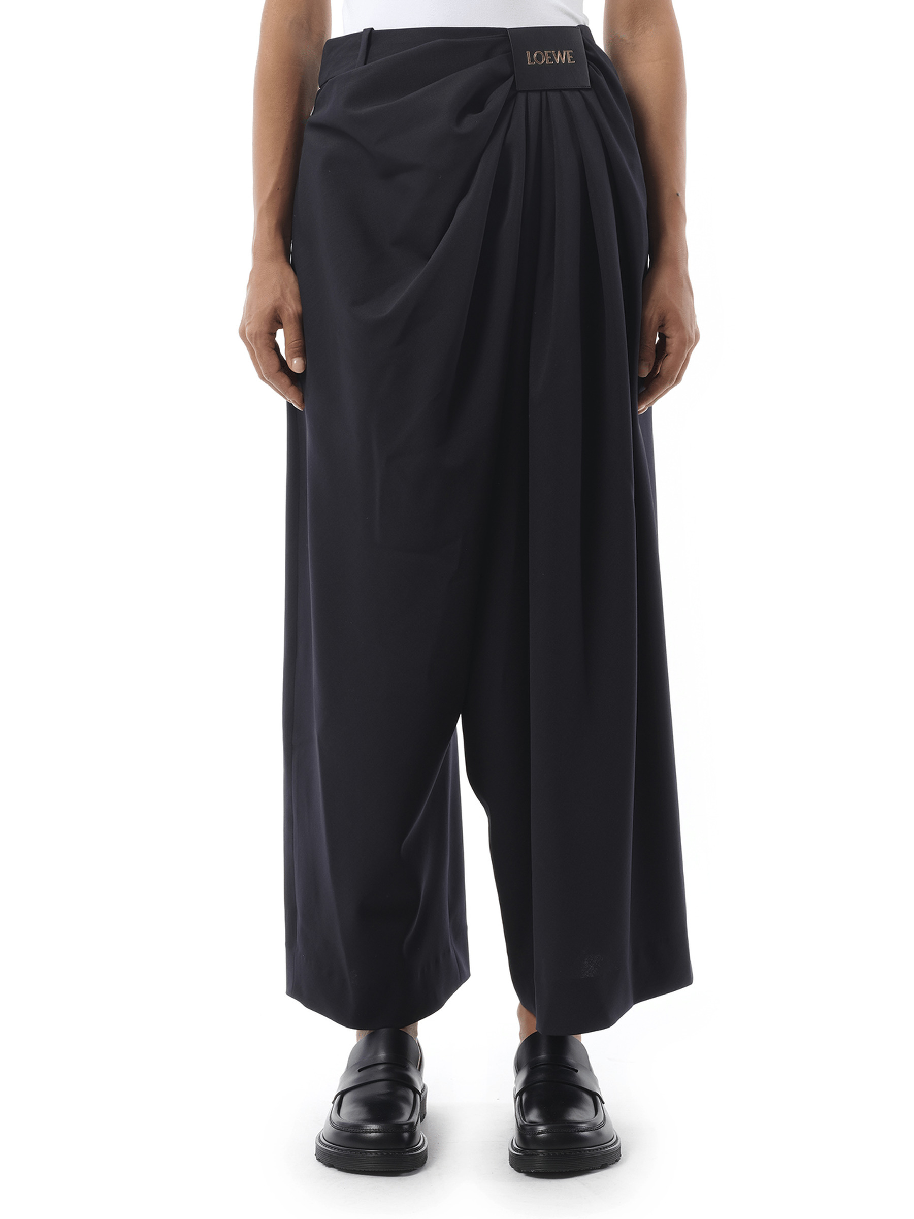 Cropped Draped Trouser in Dark Navy Blue - 1