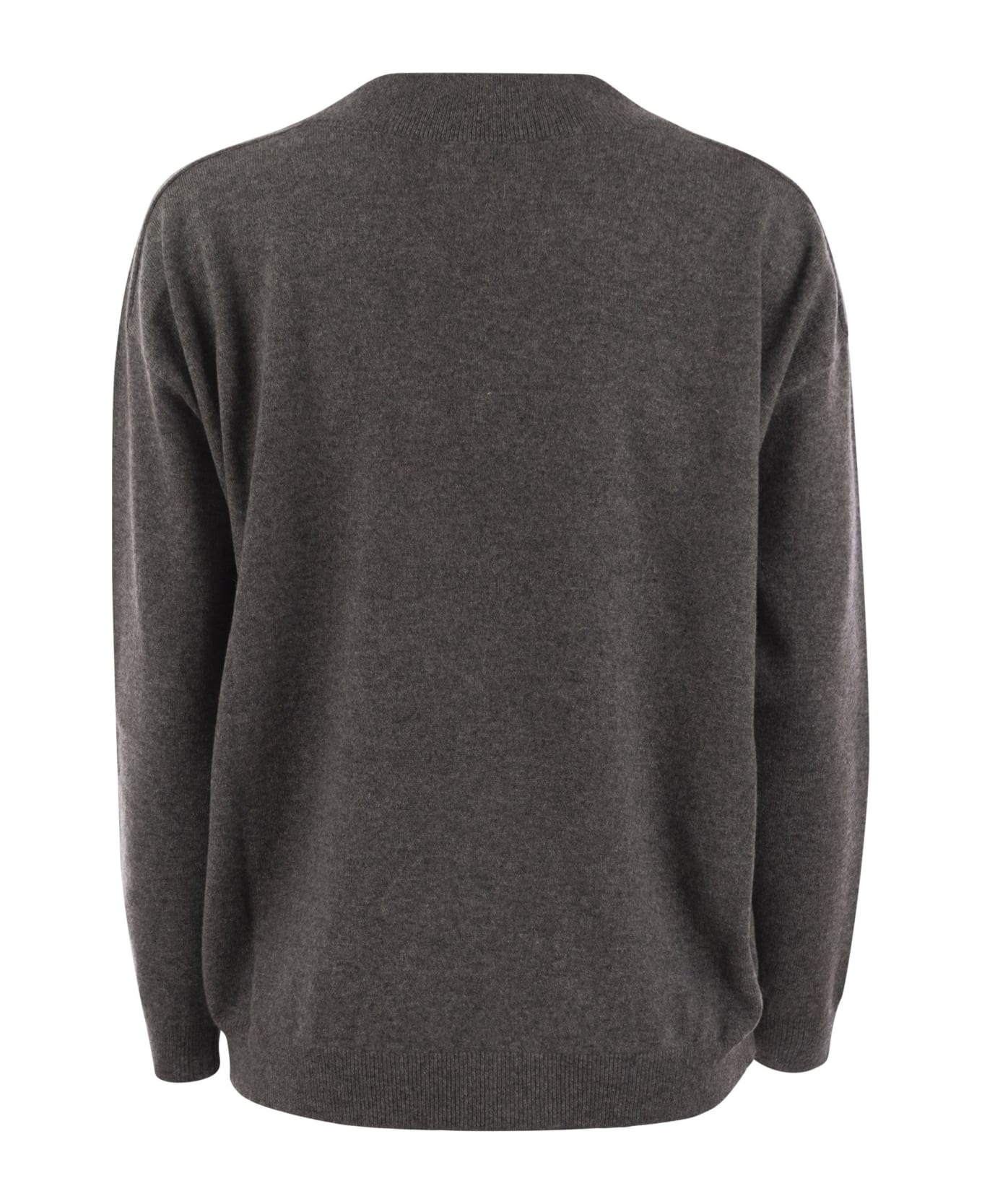 Cashmere Sweater With Shiny Neckline - 2