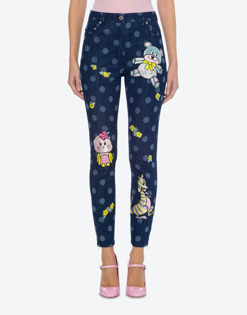 Moschino ANIMAL PATCH POLKA DOTS DENIM TROUSERS outlook