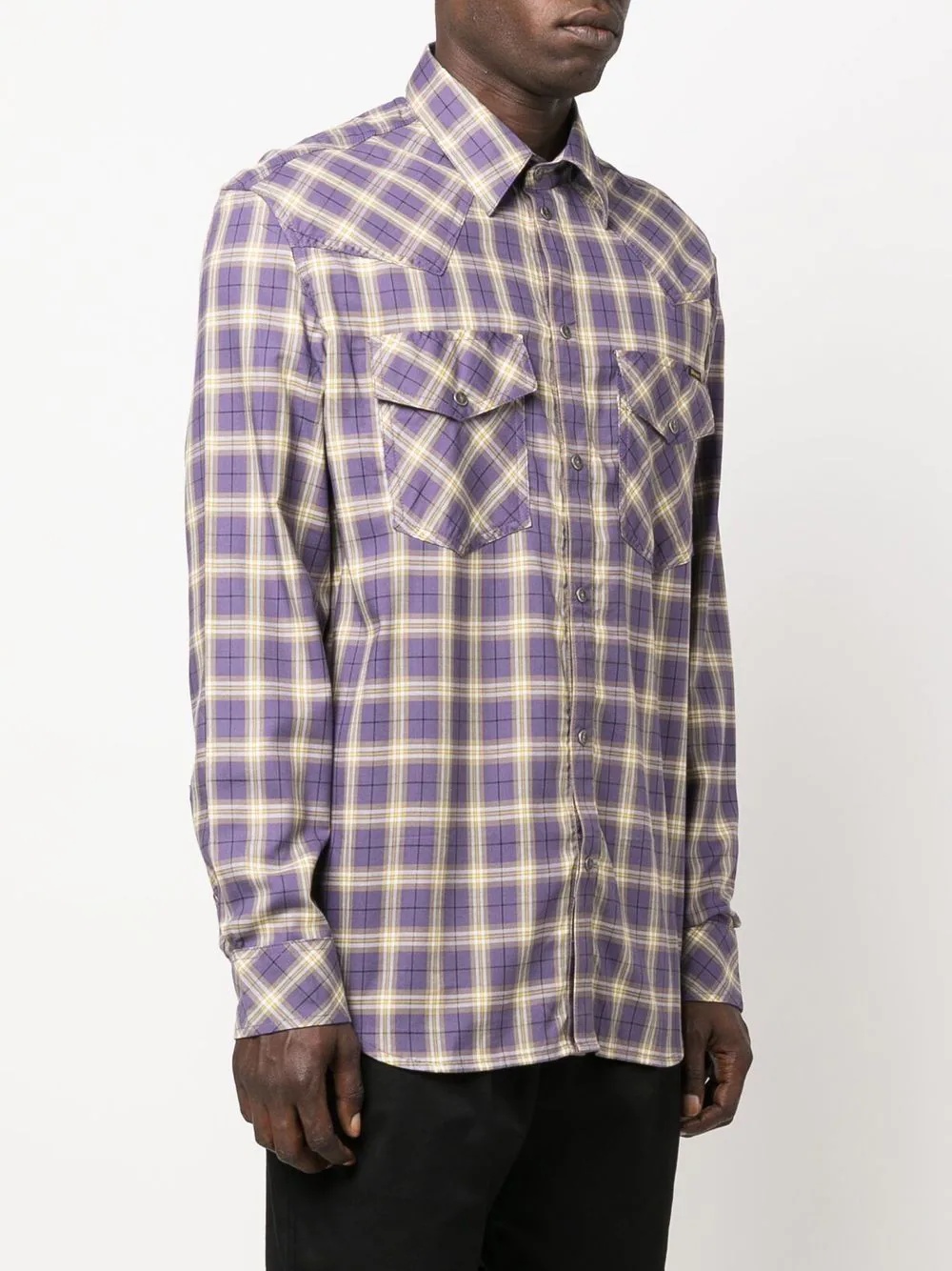 check-print cotton-blend shirt - 3