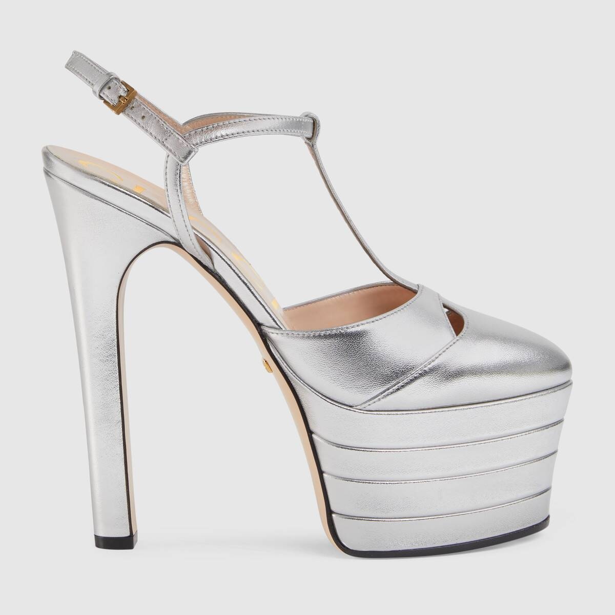 Metallic leather platform pump - 1