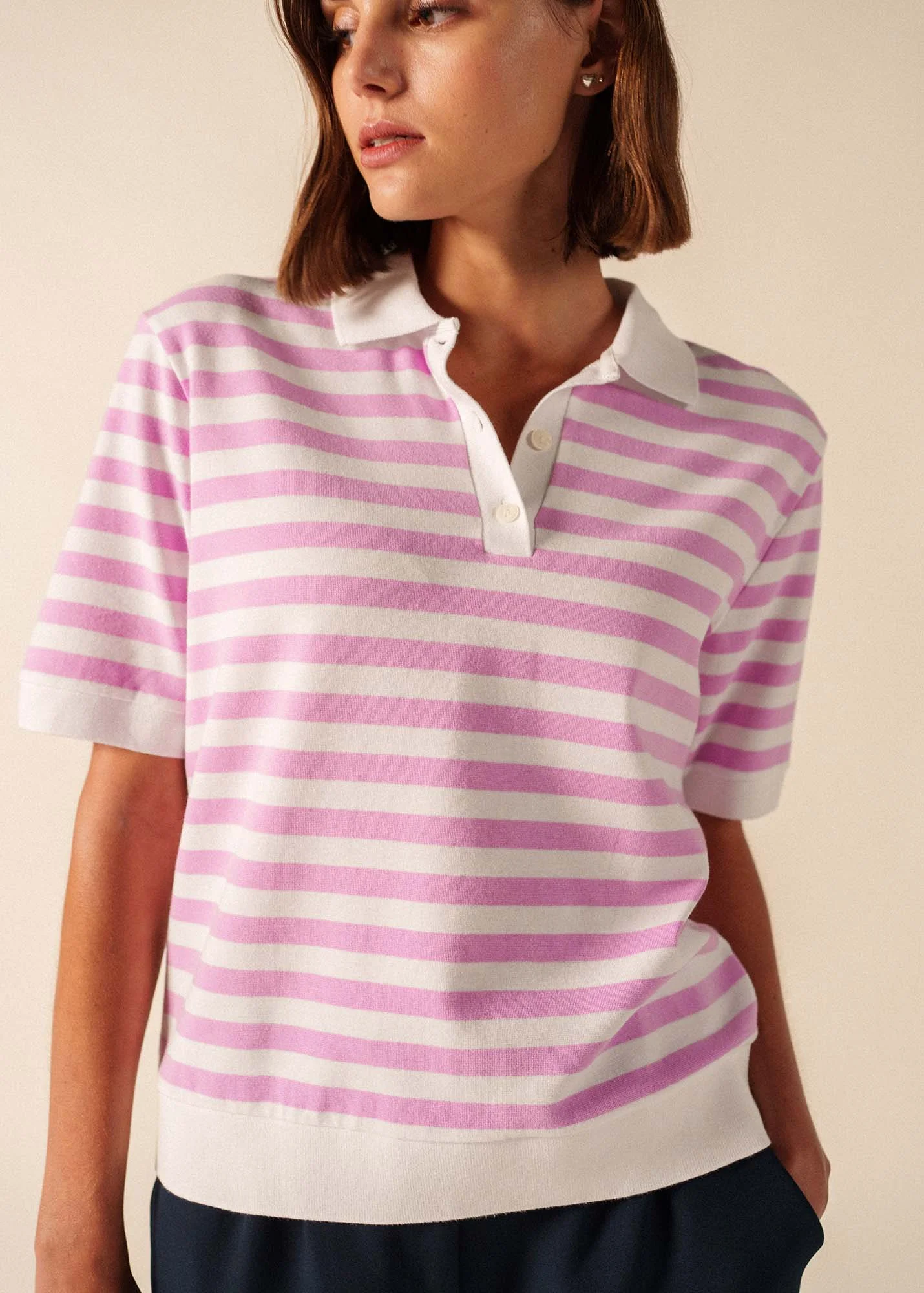 CAROLA Striped Knit Polo Shirt - 1