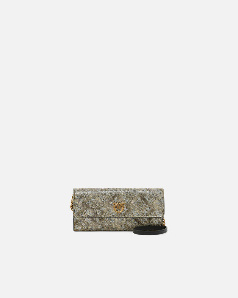 FULLY RHINESTONED LEATHER WALLET WITH SHOULDER STRAP 1