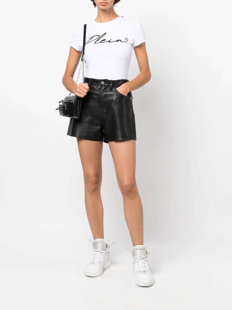 PHILIPP PLEIN script logo crystal-embellished T-shirt outlook