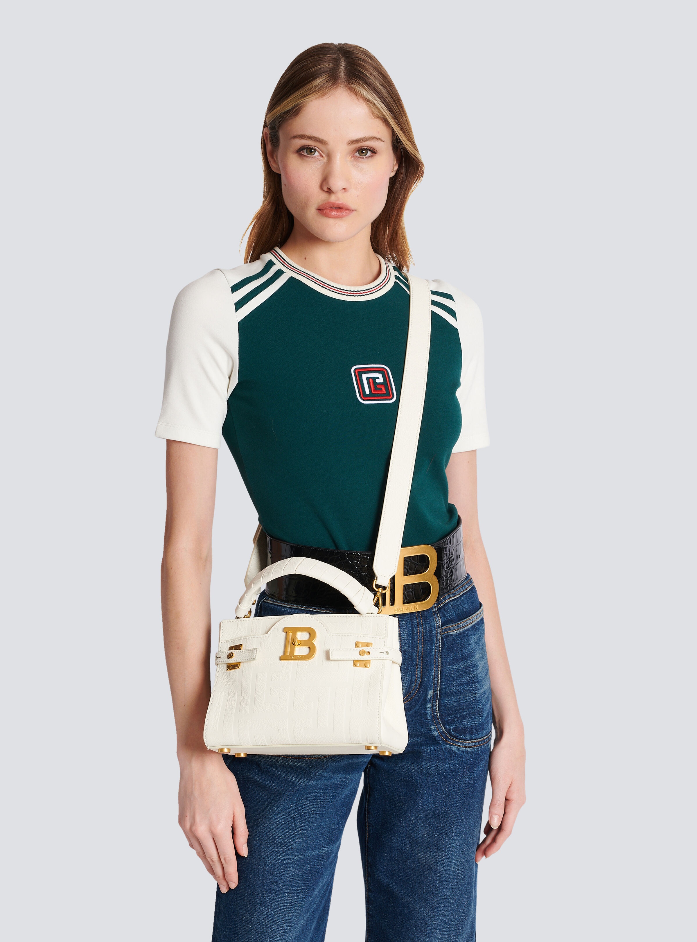 B-Buzz 22 monogrammed top-handle bag in grained leather - 8