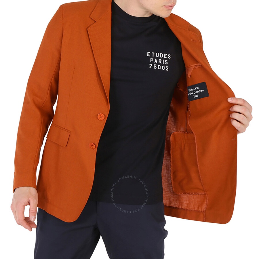 Etudes Men's Wool Rust Plane Single Breasted Blazer - 5