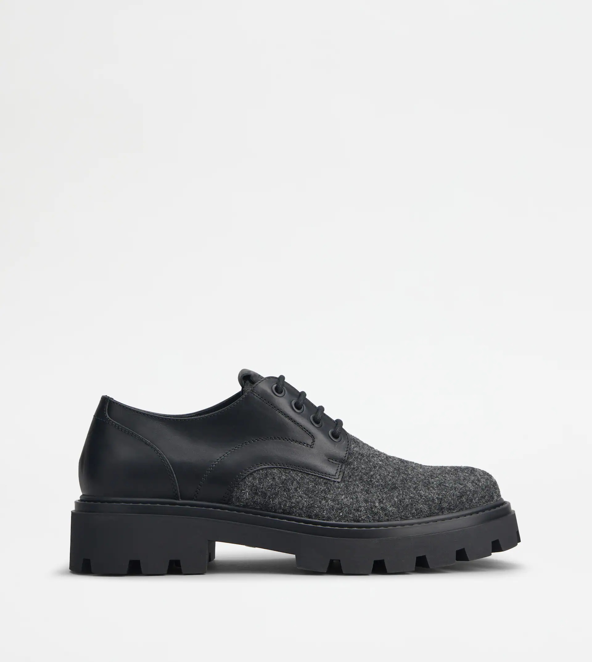 LACE-UPS IN LEATHER AND FELT - GREY, BLACK - 1