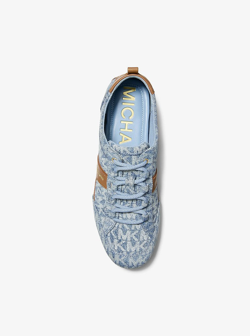 Keely Signature Logo Print Denim and Leather Trainer 3