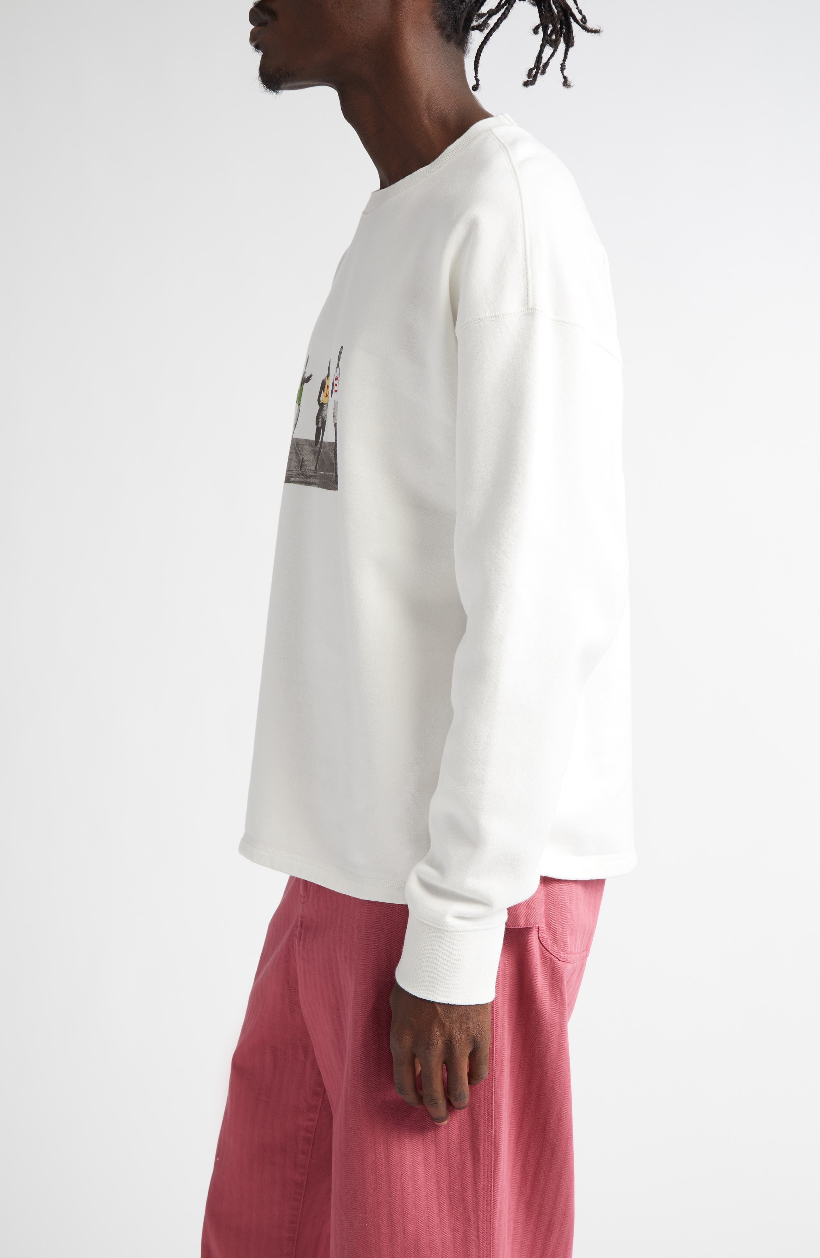 Bode Finish Line Embroidered Fleece Graphic Sweatshirt in Cream at Nordstrom - 3