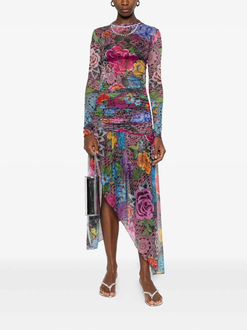 floral-print asymmetric midi dress - 2