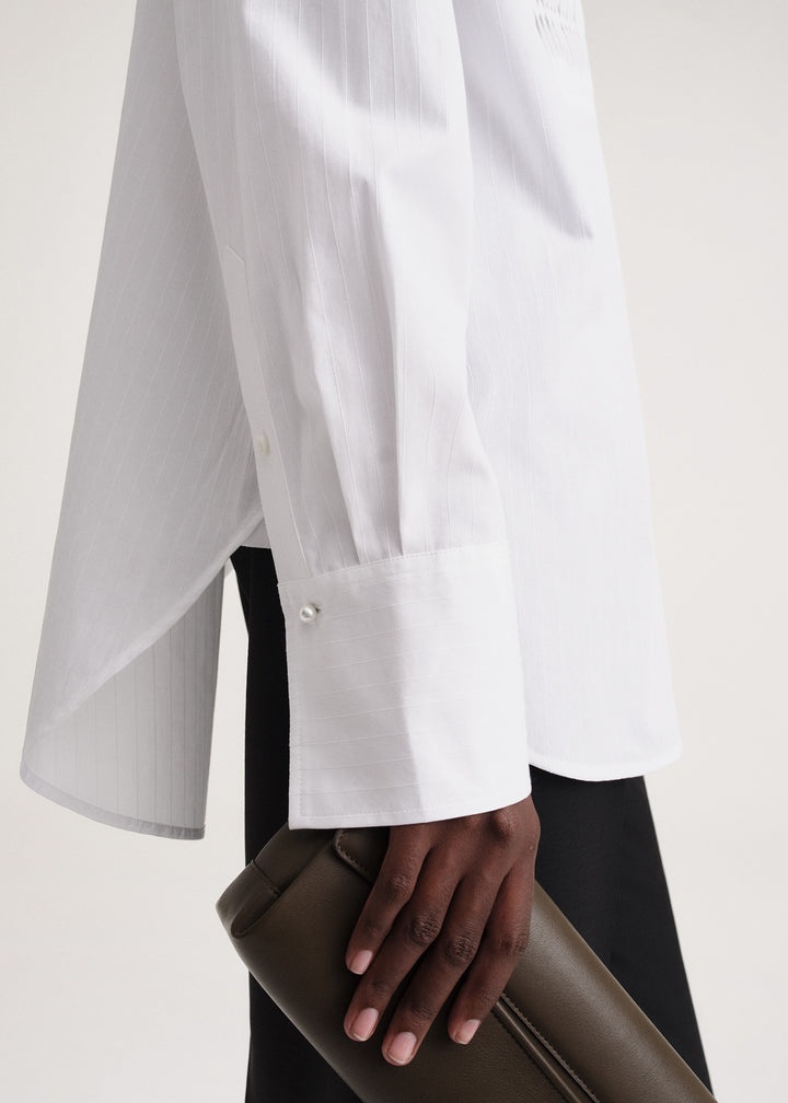 Wavy pleat cotton bib shirt white - 5