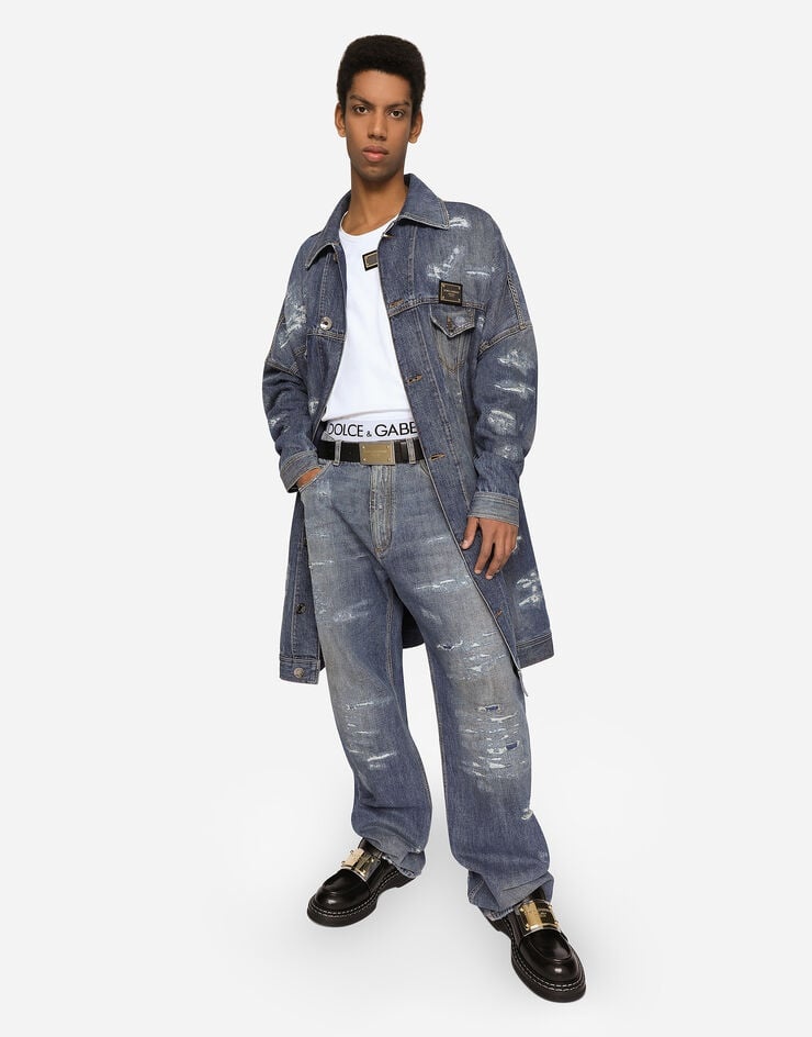 Oversize mid blue wash jeans with abrasions - 5