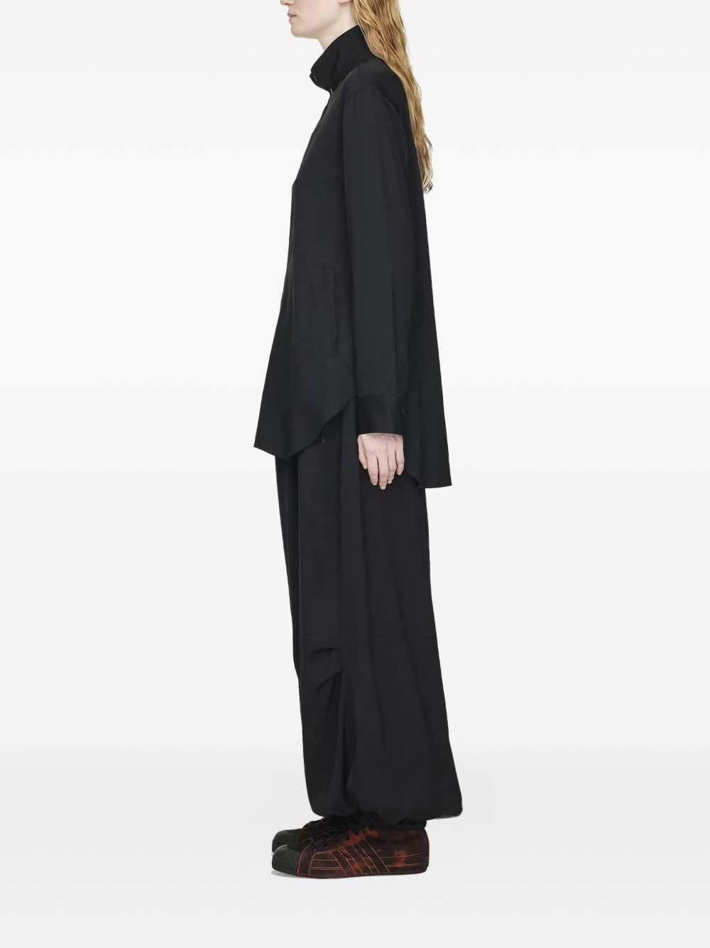 high-neck curved-hem shirt - 2