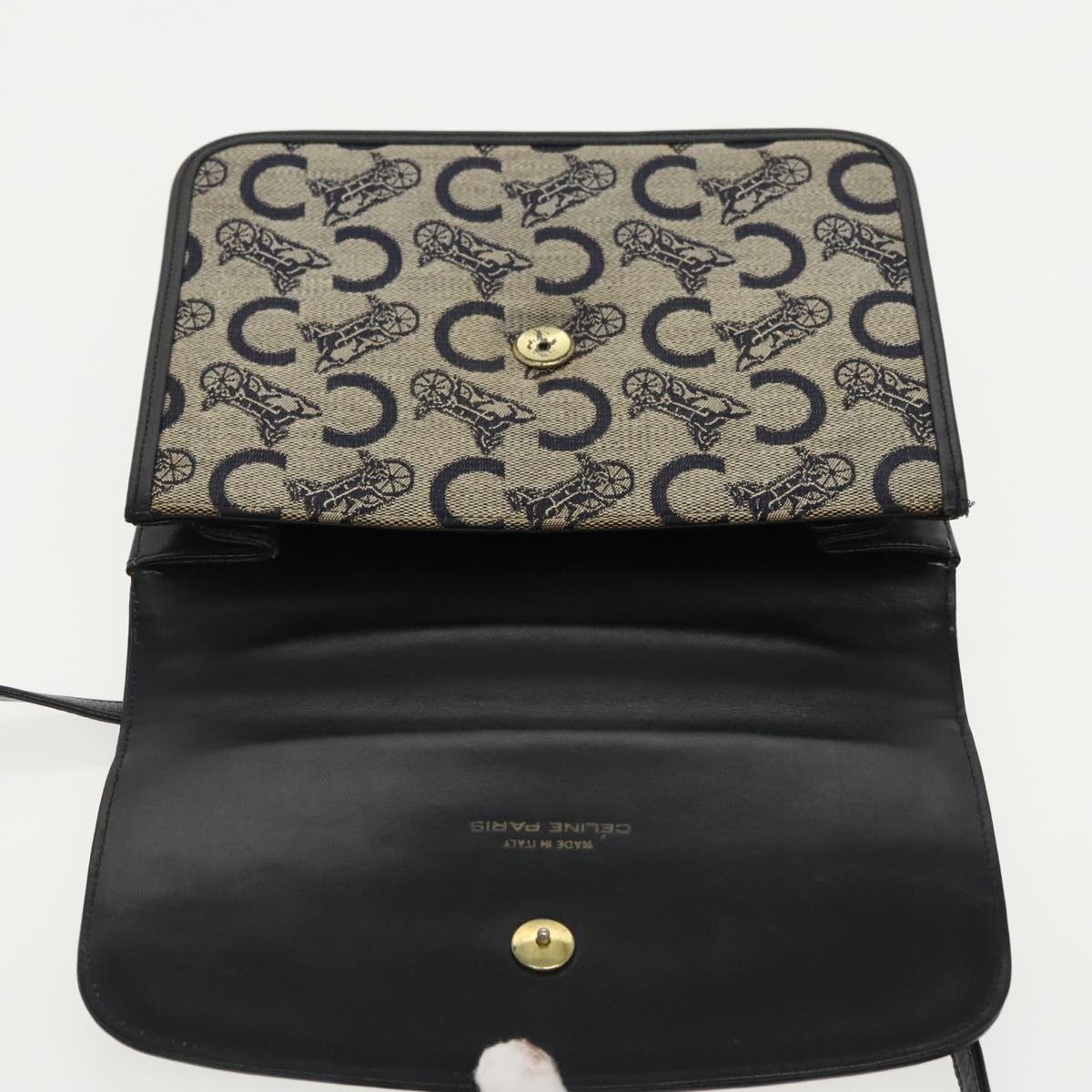 CELINE C Sulky Shoulder Bag Canvas Navy Gold - 16