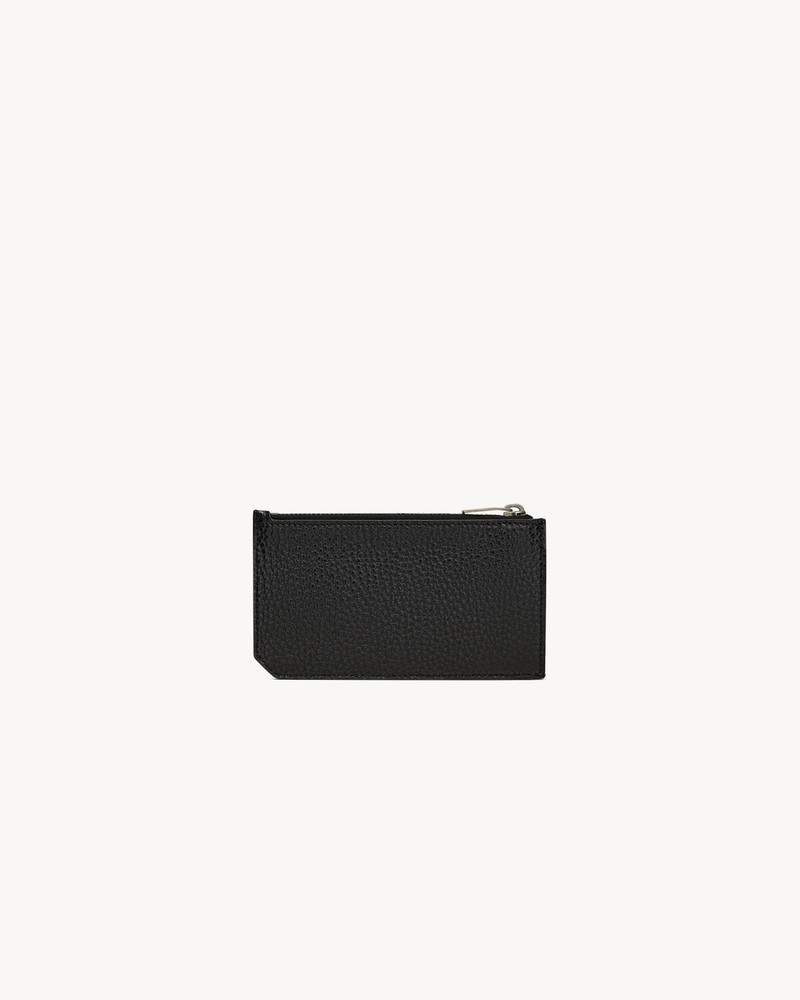 SAINT LAURENT TINY CASSANDRE FRAGMENTS ZIPPED CARD CASE IN GRAINED LEATHER outlook