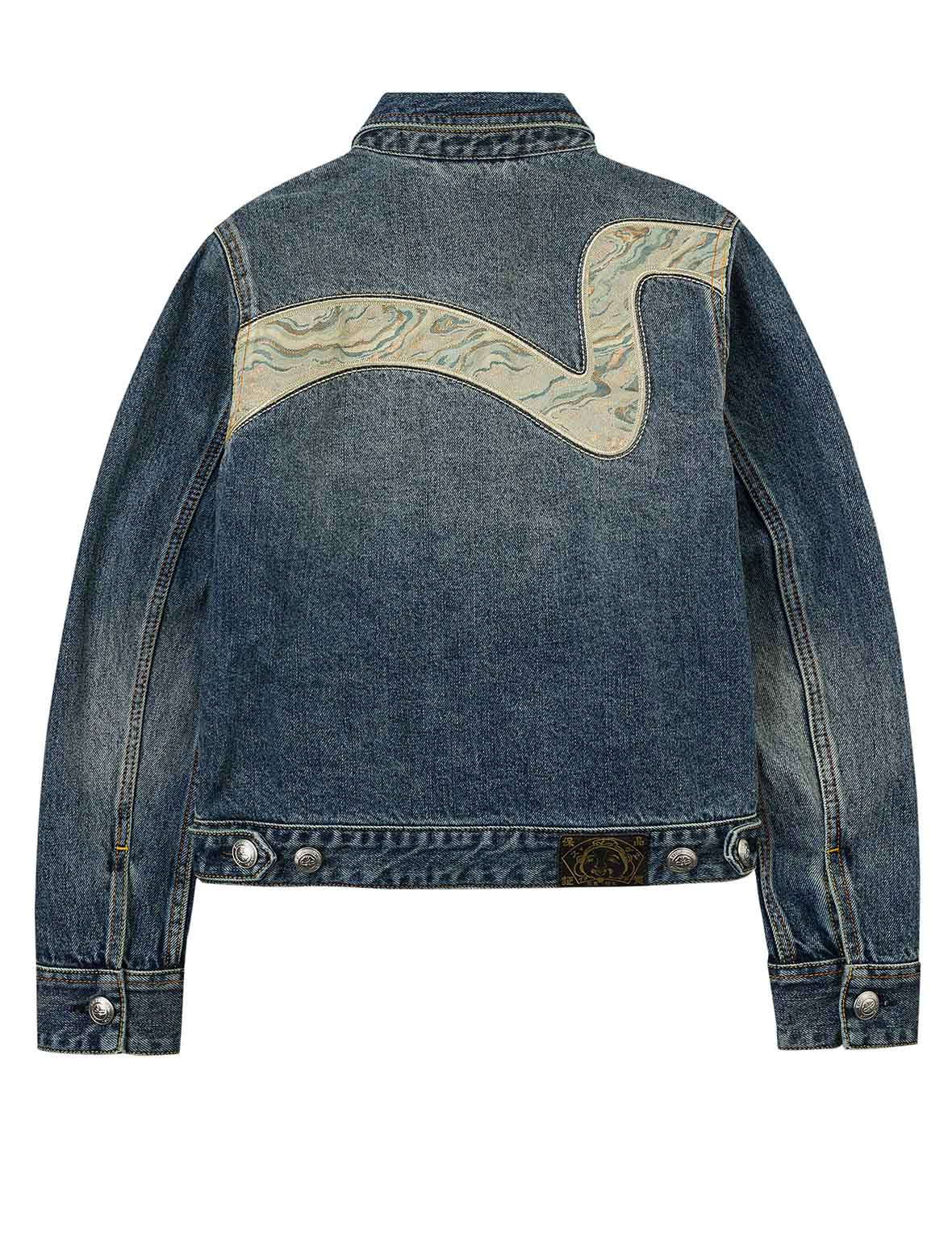 Brocade Inserted Daicock Regular Fit Denim Jacket - 17