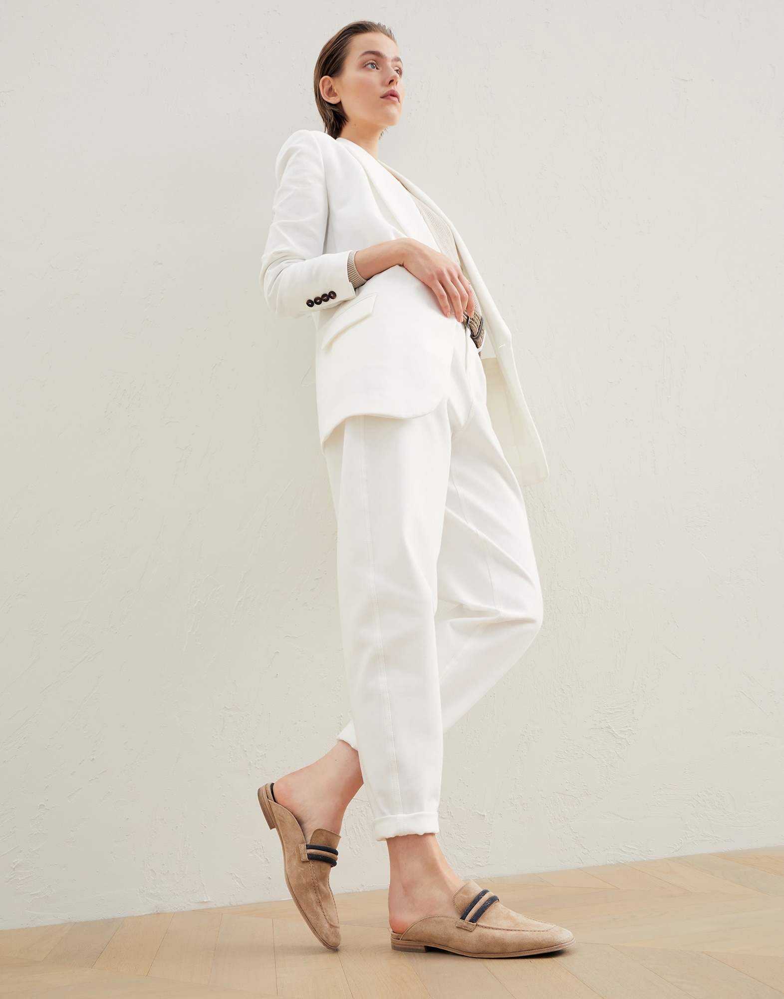 Suede slip-on loafers with precious bands - 5