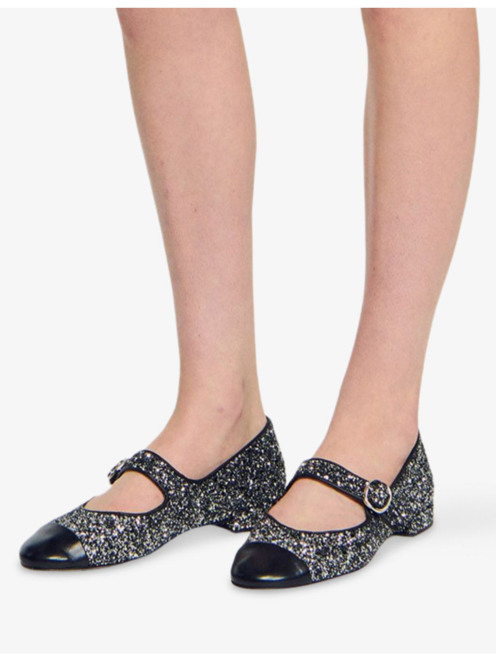 Contrast-Toe Glittered and Leather Mary Jane Flats - 2