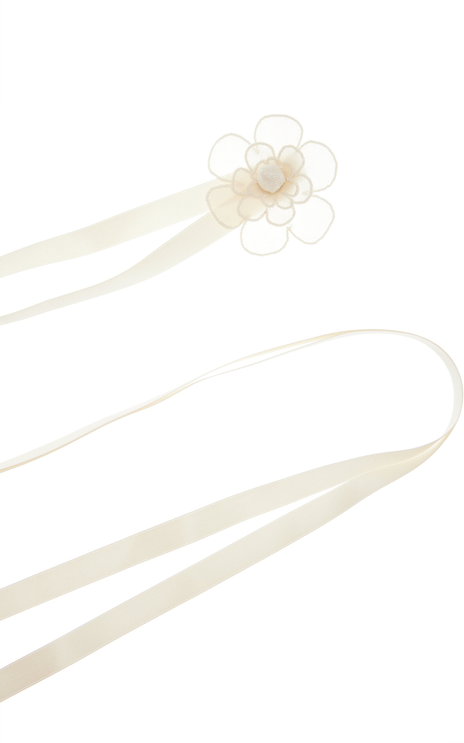 Susanna Flower-Detailed Silk Ribbon Necklace white - 3