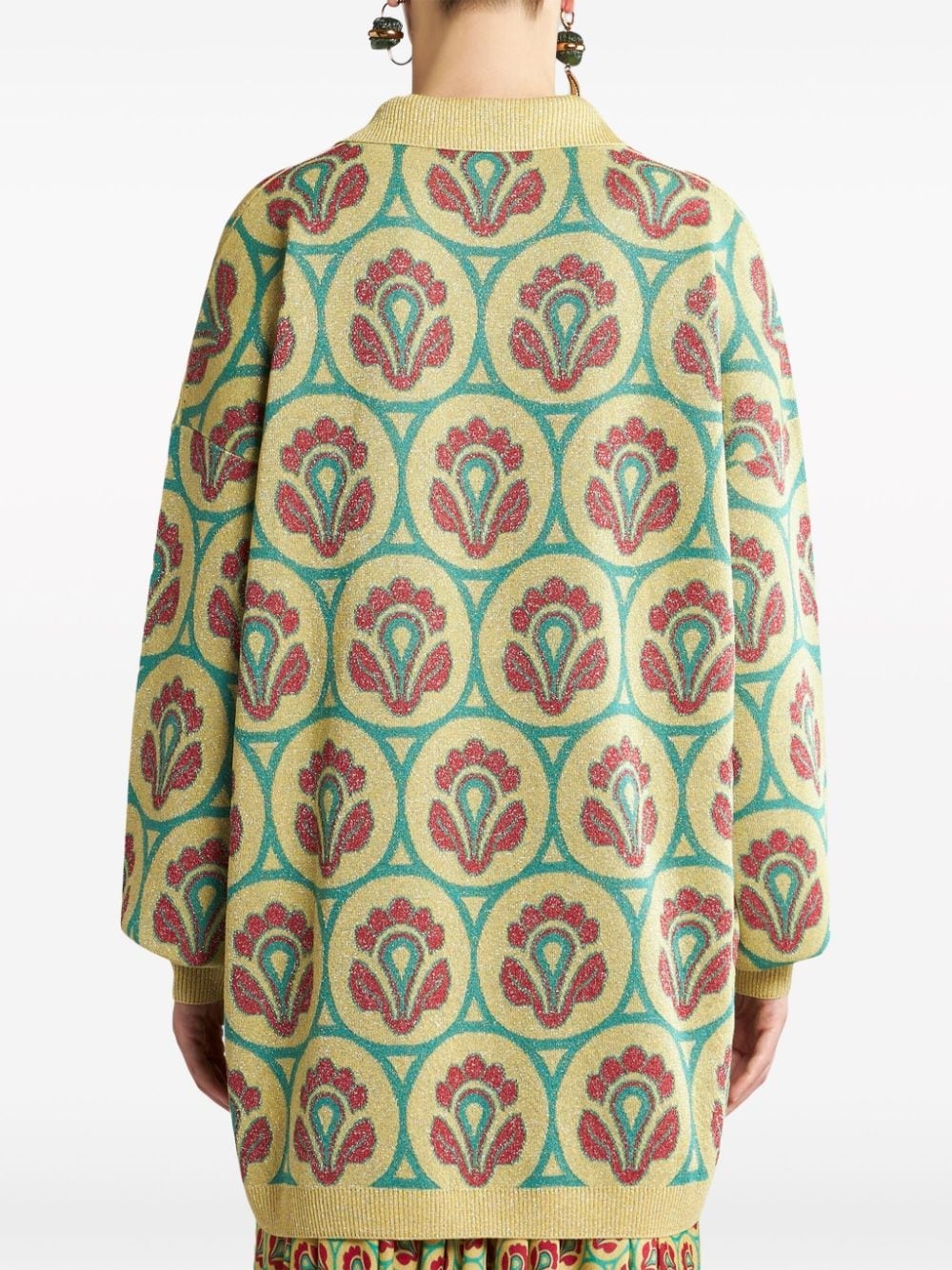 floral-jacquard polo jumper - 4