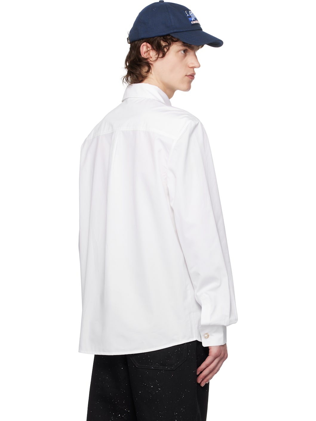 White Pearl Diamond Patch Cotton Shirt - 3