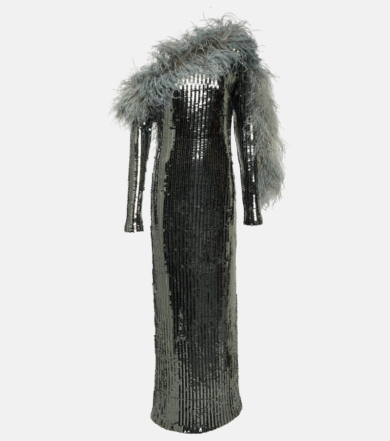 Garbo Disco feather-trimmed sequined gown - 1