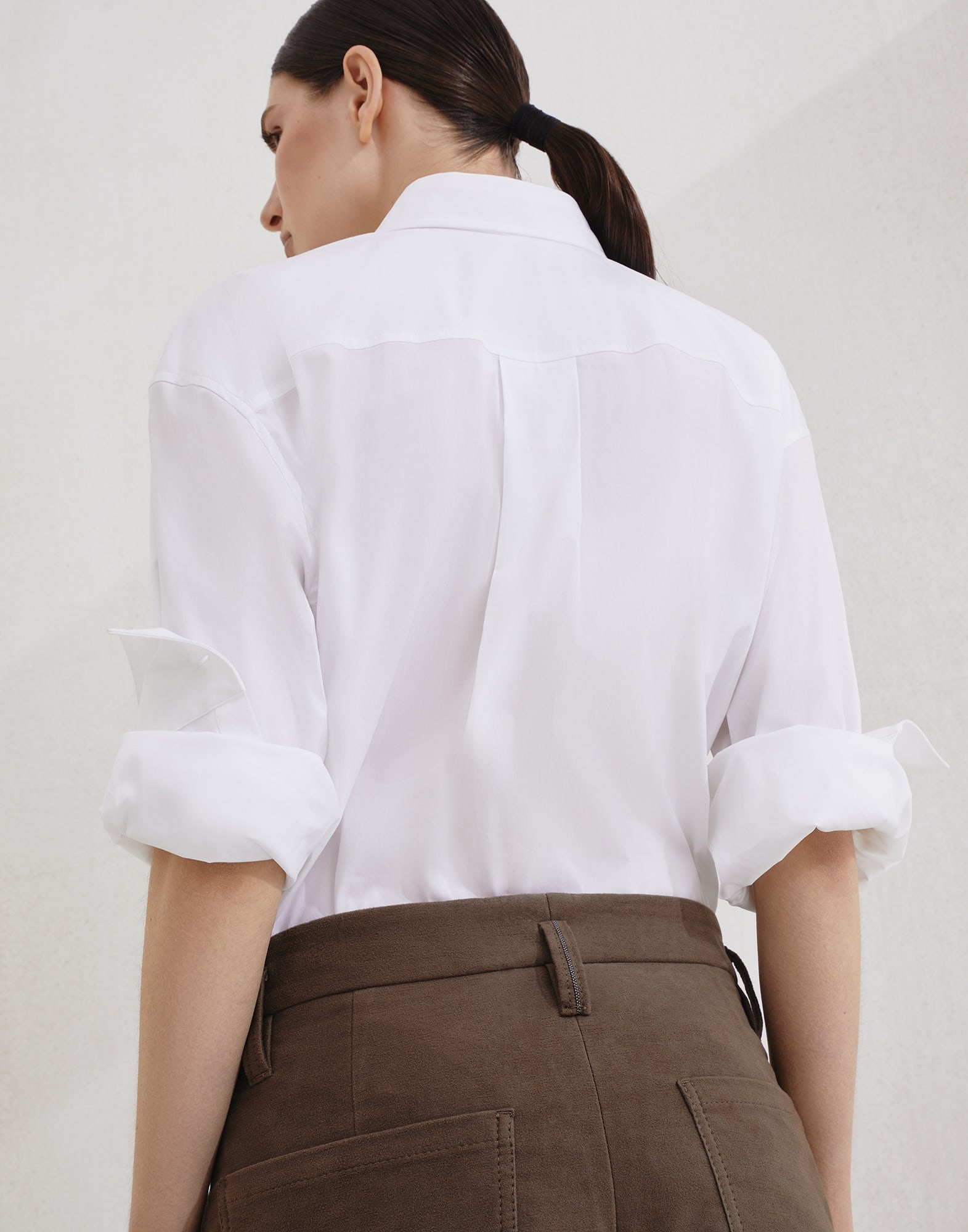 Stretch cotton moleskin five-pocket barrel trousers with monili - 2