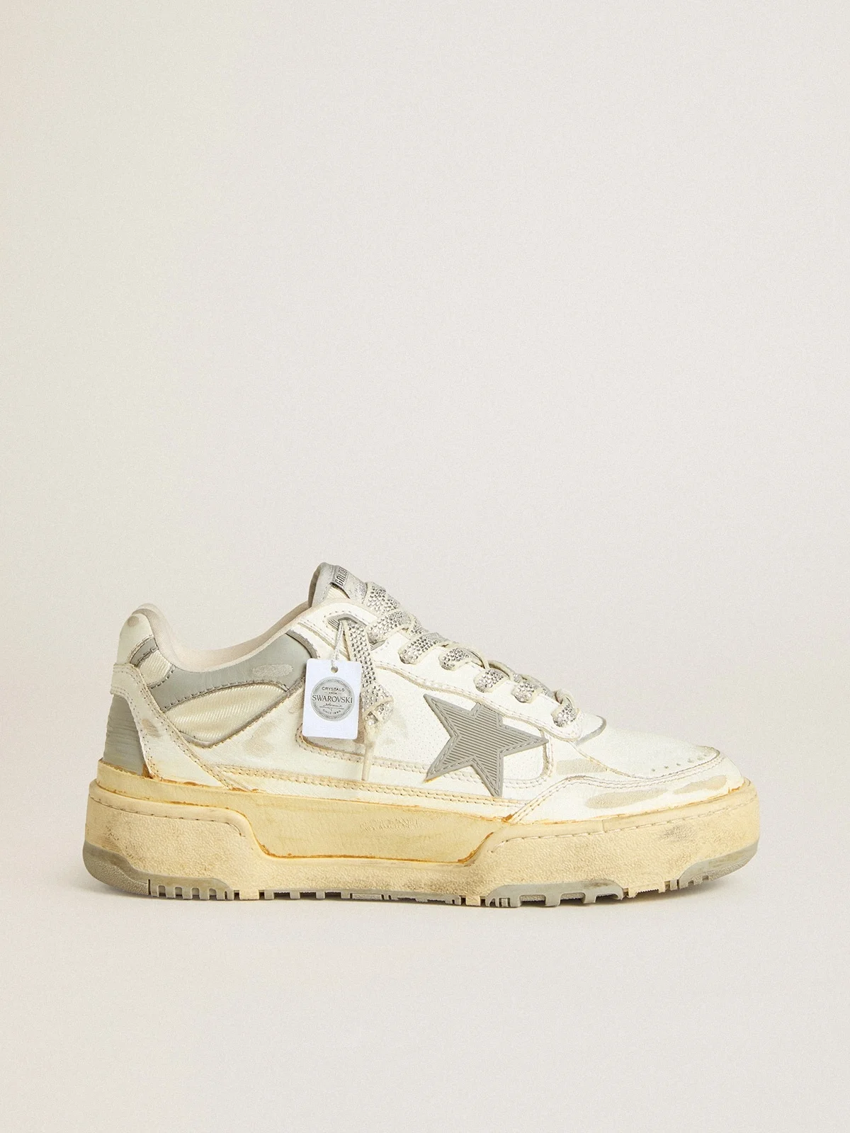 Women’s Forty2 in white leather with laces with Swarovski crystals and gray TPU star - 1