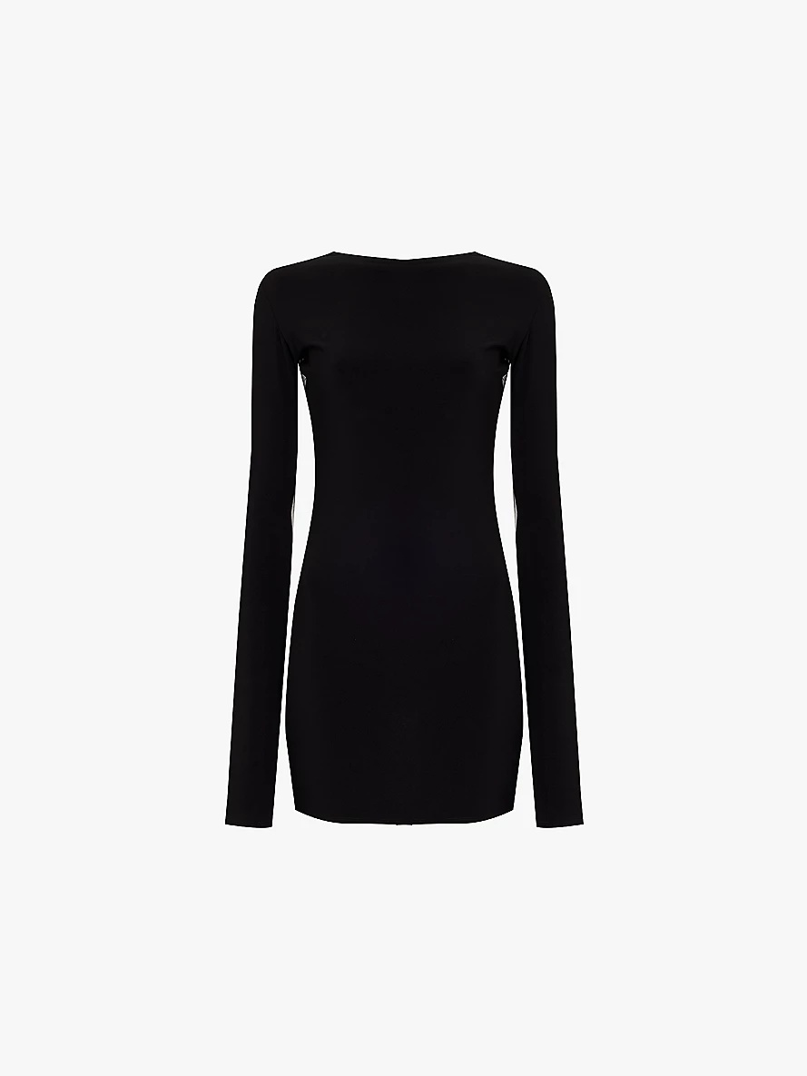 Square-neck long-sleeve sheer mesh top - 1