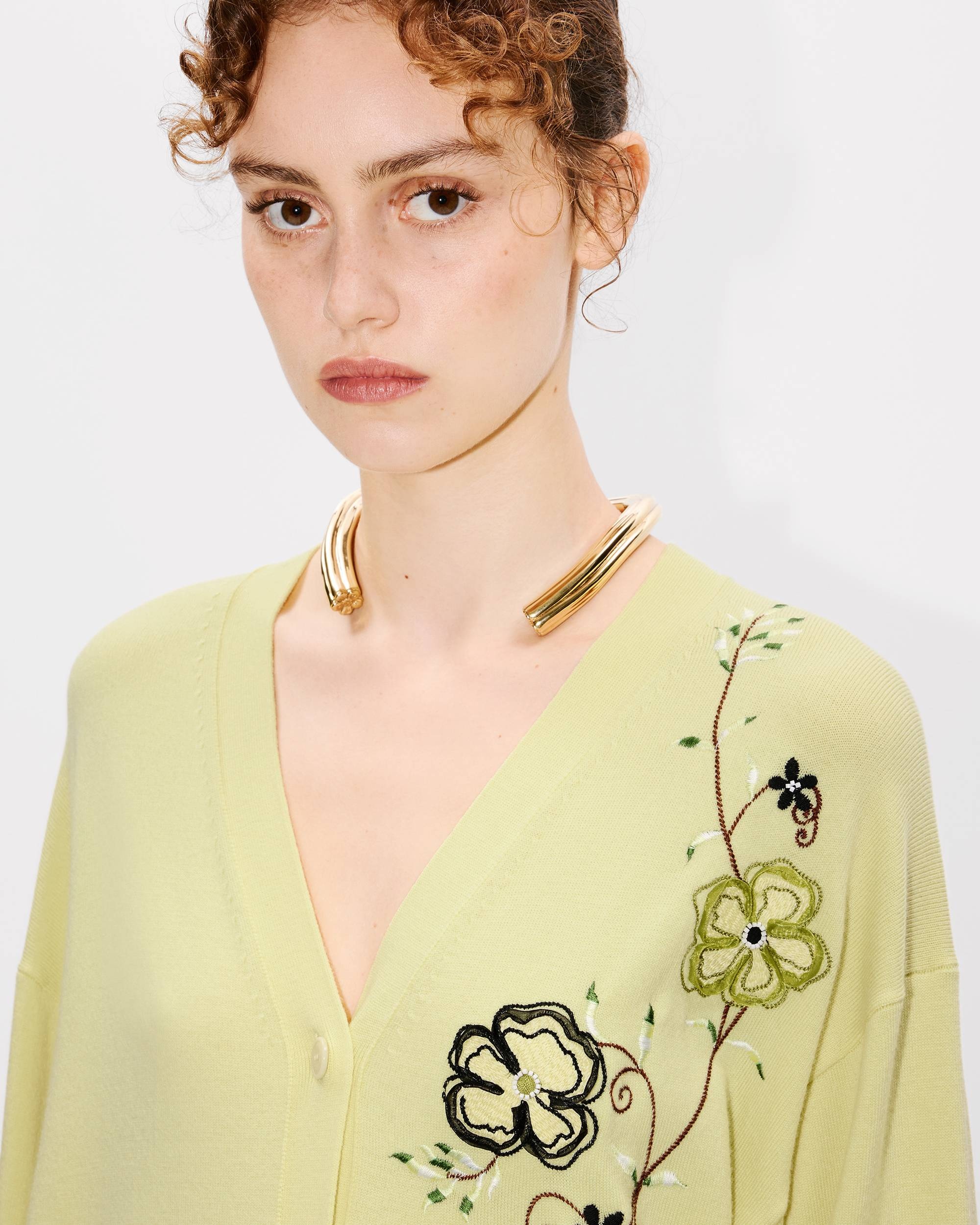 'KENZO Peonies' embroidered mid cardigan in light wool - 6