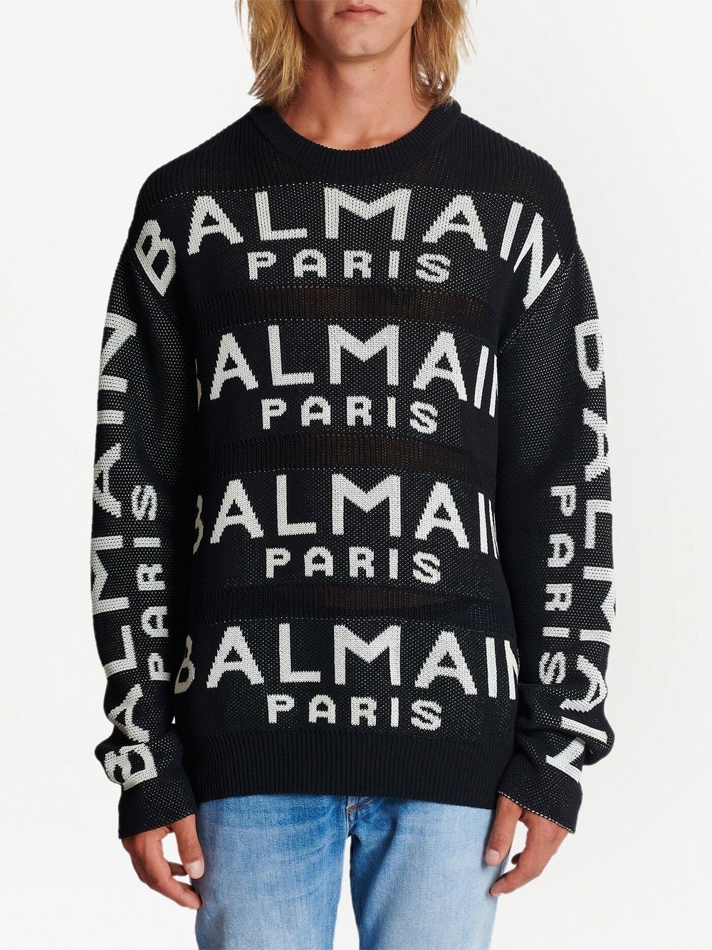 logo-intarsia knitted jumper - 3