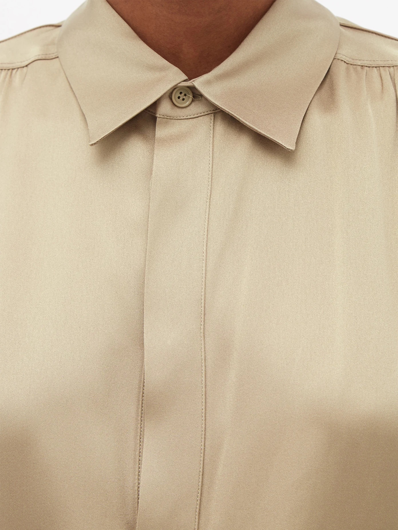 Gathered-shoulder silk-satin shirt - 4