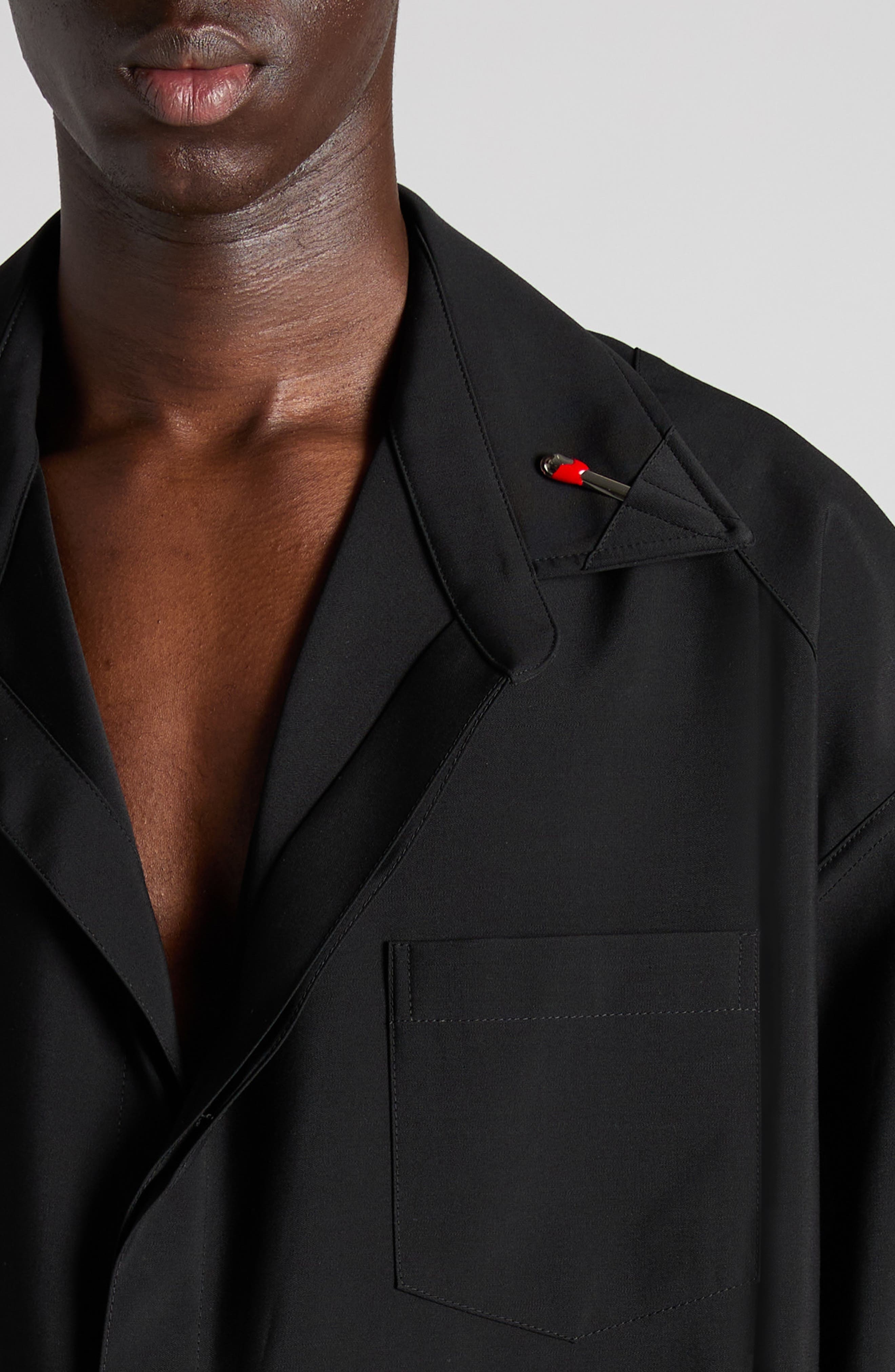 Bottega Veneta Light Wool Button-Up Shirt with Enameled Matchsticks in 1000 Black at Nordstrom - 5