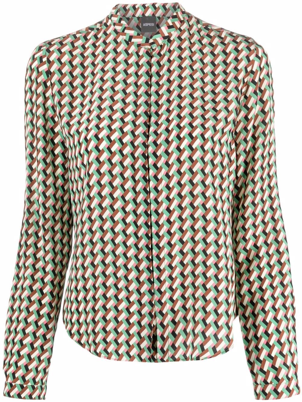 geometric-print silk shirt - 1