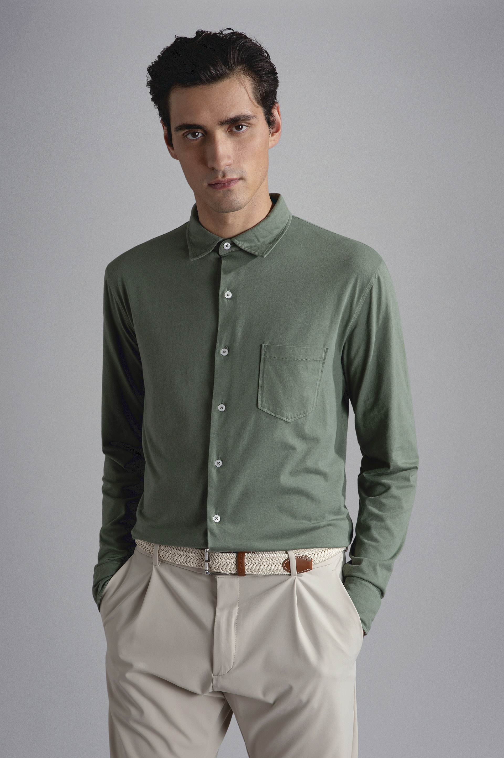 GARMENT DYED COTTON SHIRT - 6